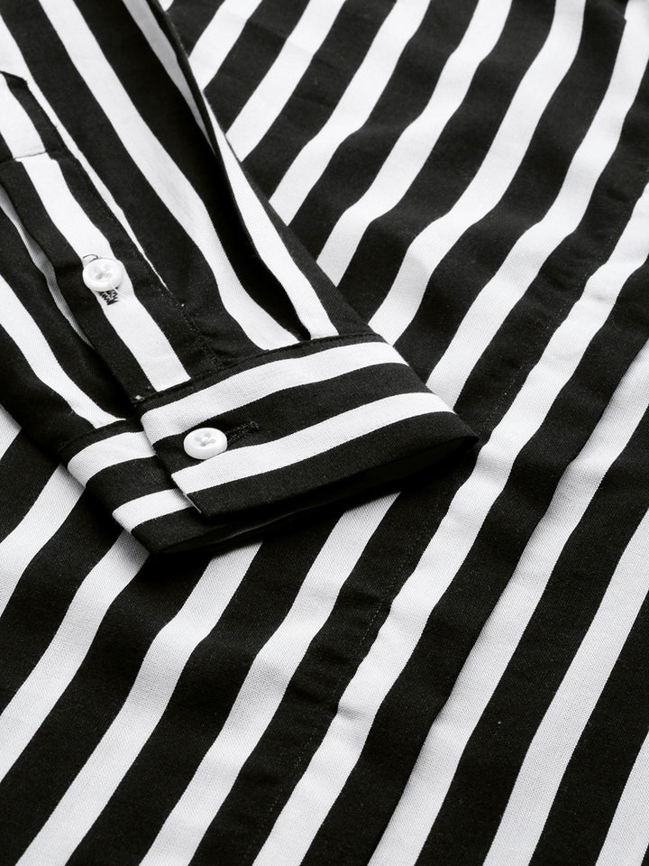 Women Black & White Stripes Viscose Rayon Slim Fit Formal Shirt