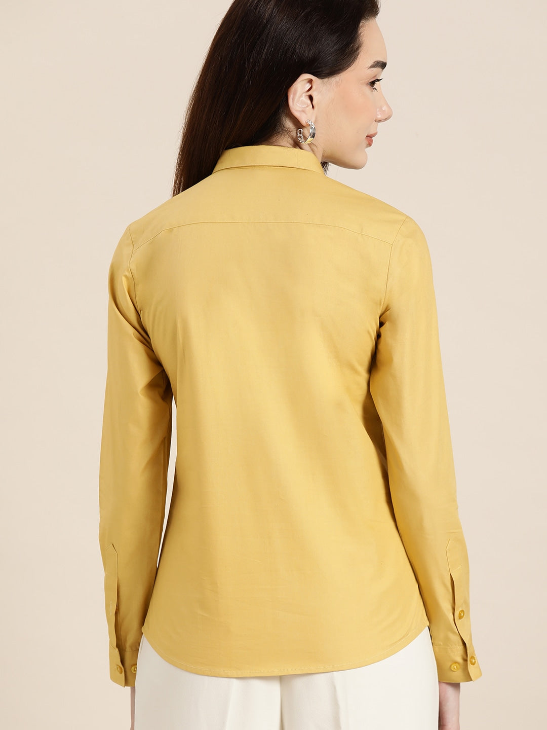 Women Mustard Solids Pure Cotton Slim Fit Formal Shirt