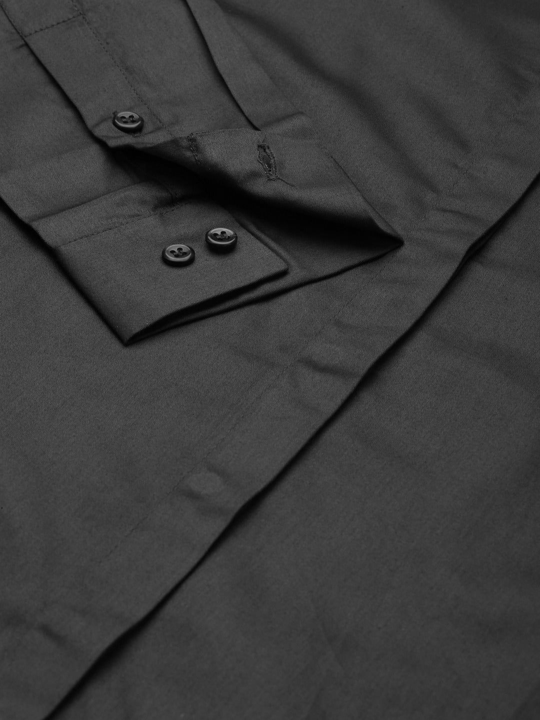 Women Dark Grey Solid Pure Cotton Satin Slim Fit Formal Shirt