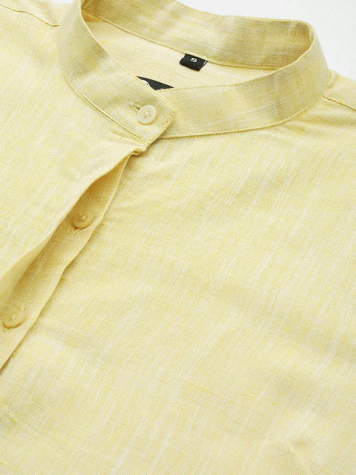 Women Yellow Solid Linen Cotton Slim Fit Formal Shirt