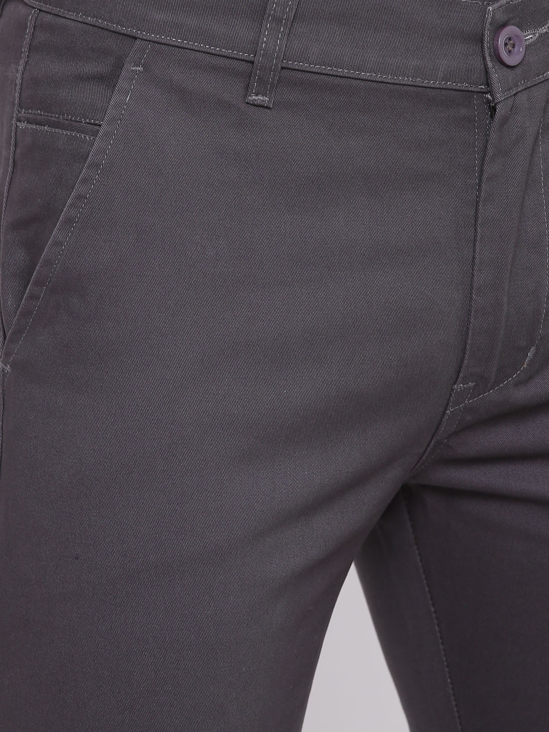 Men Dark Grey Pure Cotton Solid Slim Fit Casual Trouser