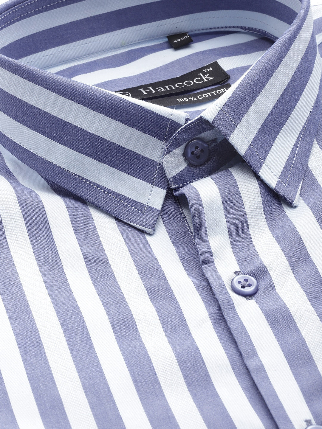 Men Blue Stripes Pure Cotton Slim Fit Formal Shirt