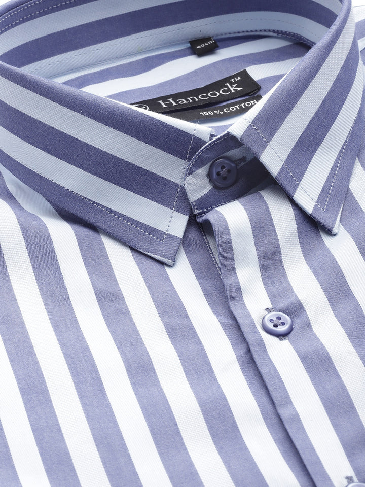 Men Blue Stripes Pure Cotton Slim Fit Formal Shirt