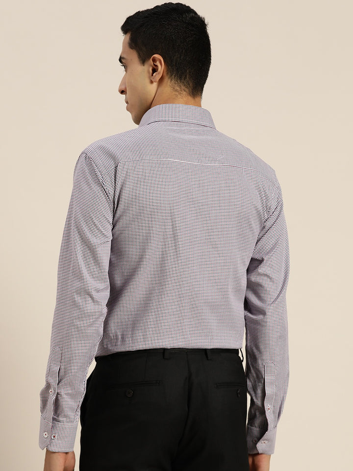 Men White & Maroon Solid Self Design Dobbys Pure Cotton Slim Fit Formal Shirt