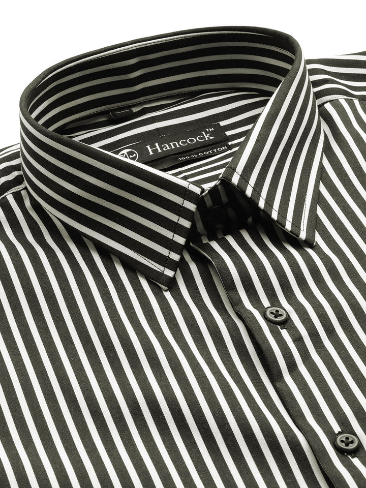 Men Black & Grey Stripes Pure Cotton Slim Fit Formal Shirt