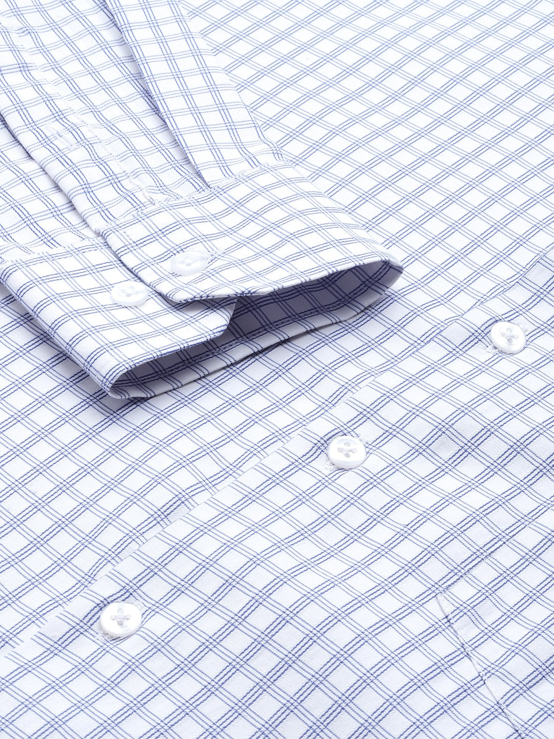 Men White-Blue Checks Cotton Rich Slim Fit Formal Shirt