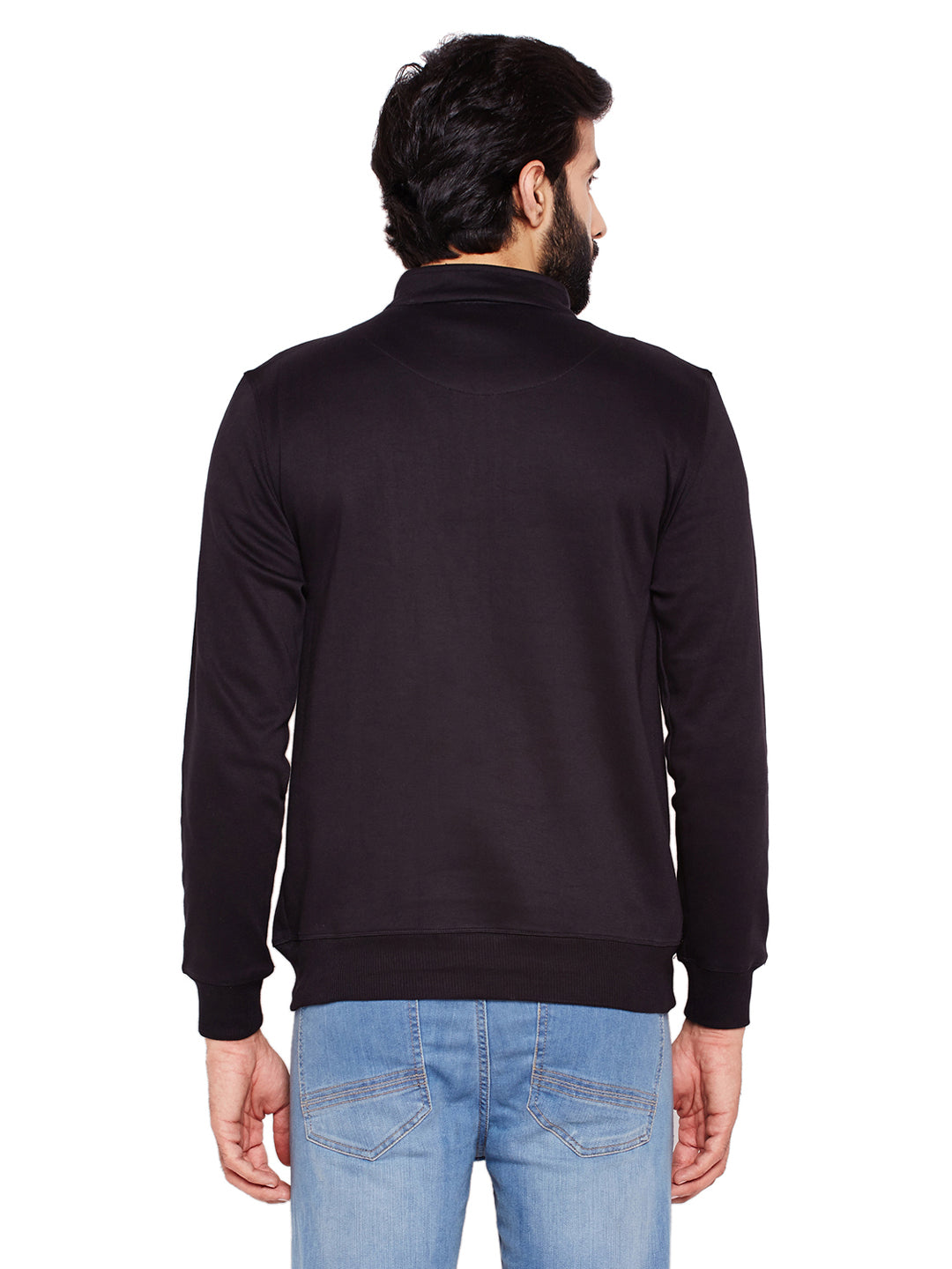 Men Black Solid Mandarin Collar Sweatshirt