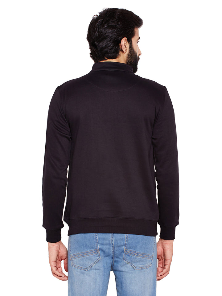 Men Black Solid Mandarin Collar Sweatshirt