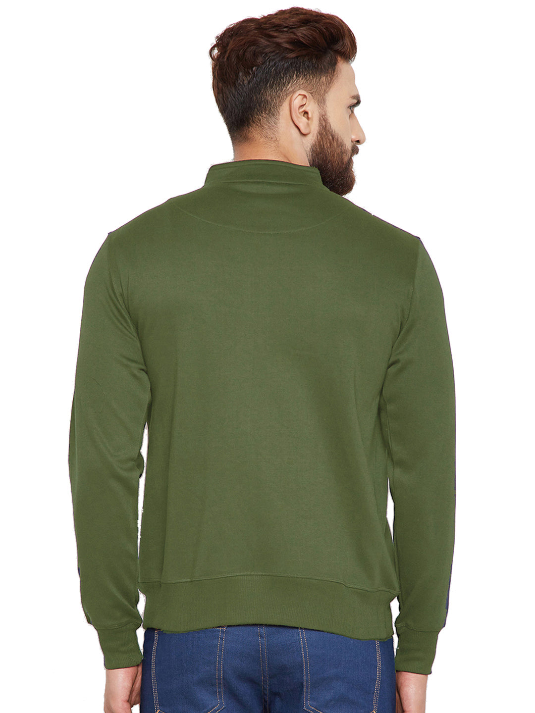 Men olive Solid Mandarin Collar Sweatshirt