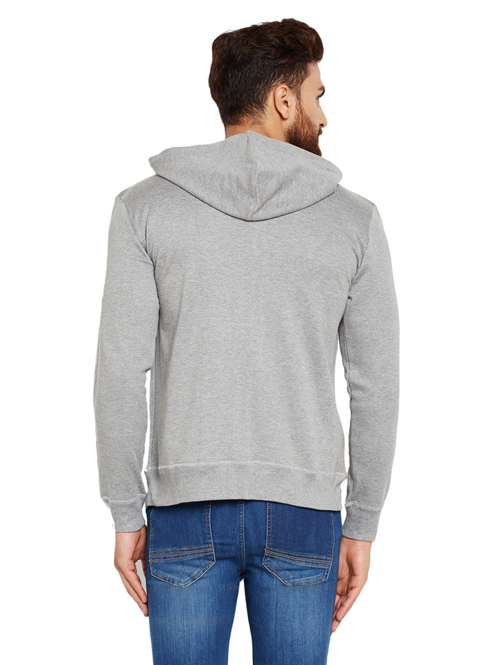 Men Grey Solid Hooded Sweatshirt