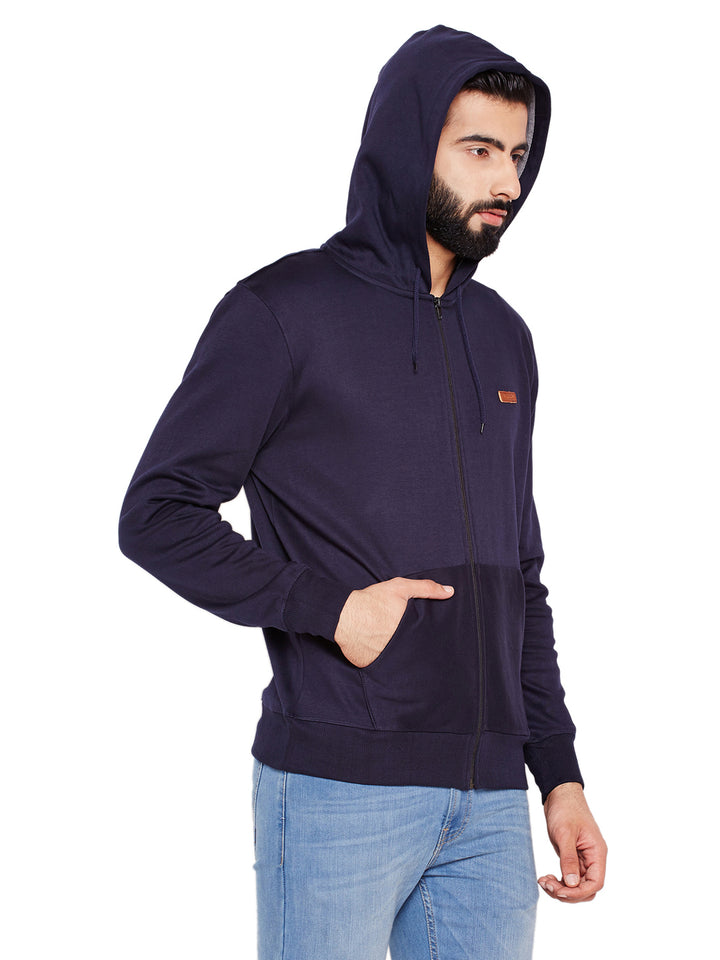 Men Navy Blue Solid Hooded Sweatshirt