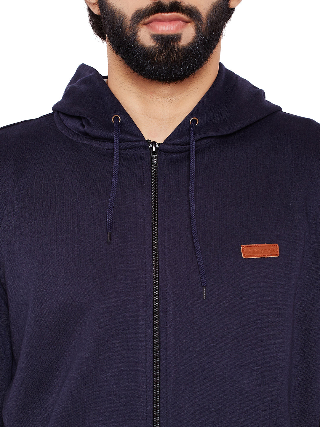 Men Navy Blue Solid Hooded Sweatshirt