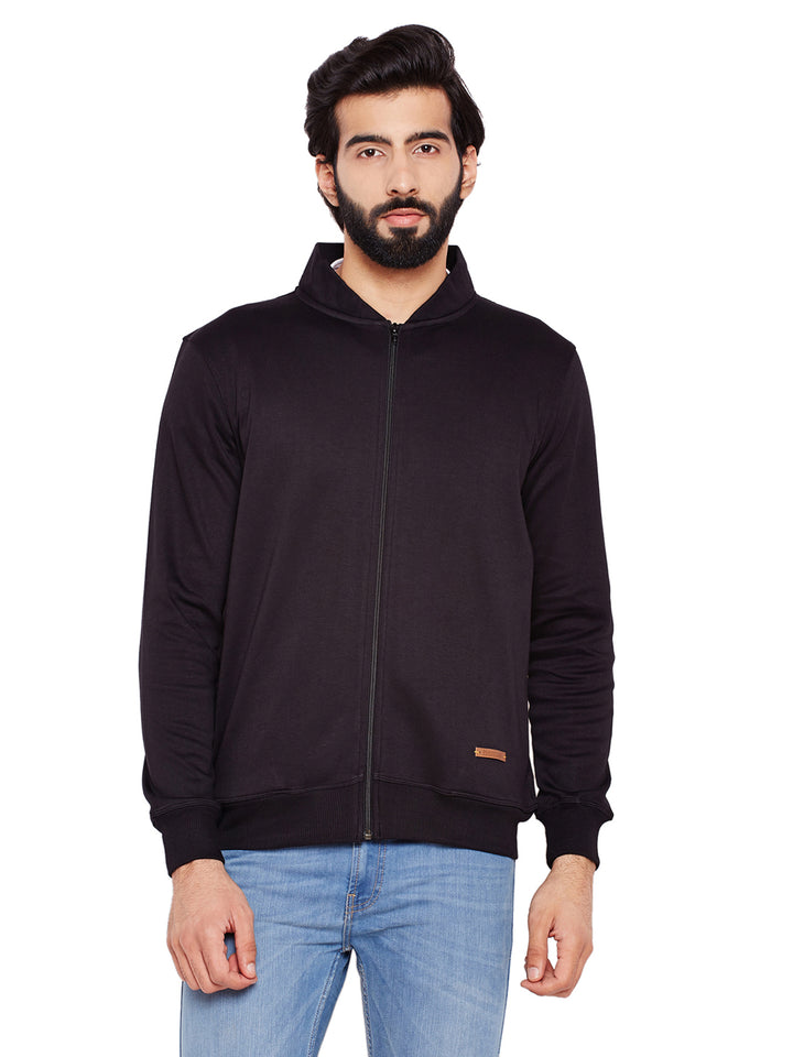 Men Black Solid Mandarin Collar Sweatshirt