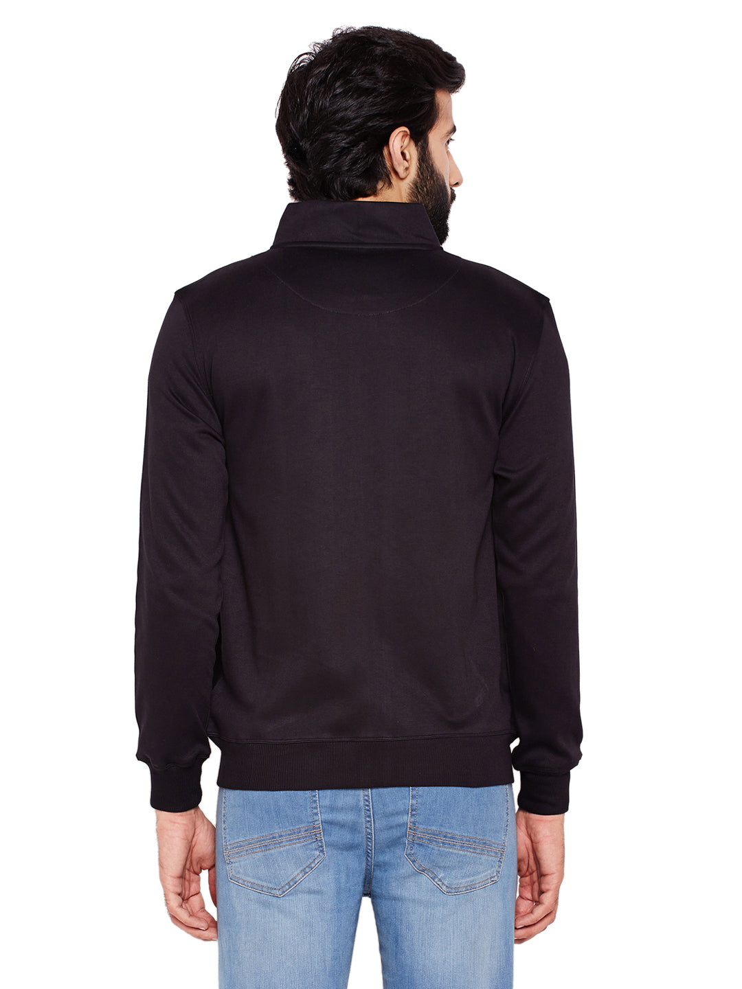 Men Black Solid Mandarin Collar Sweatshirt