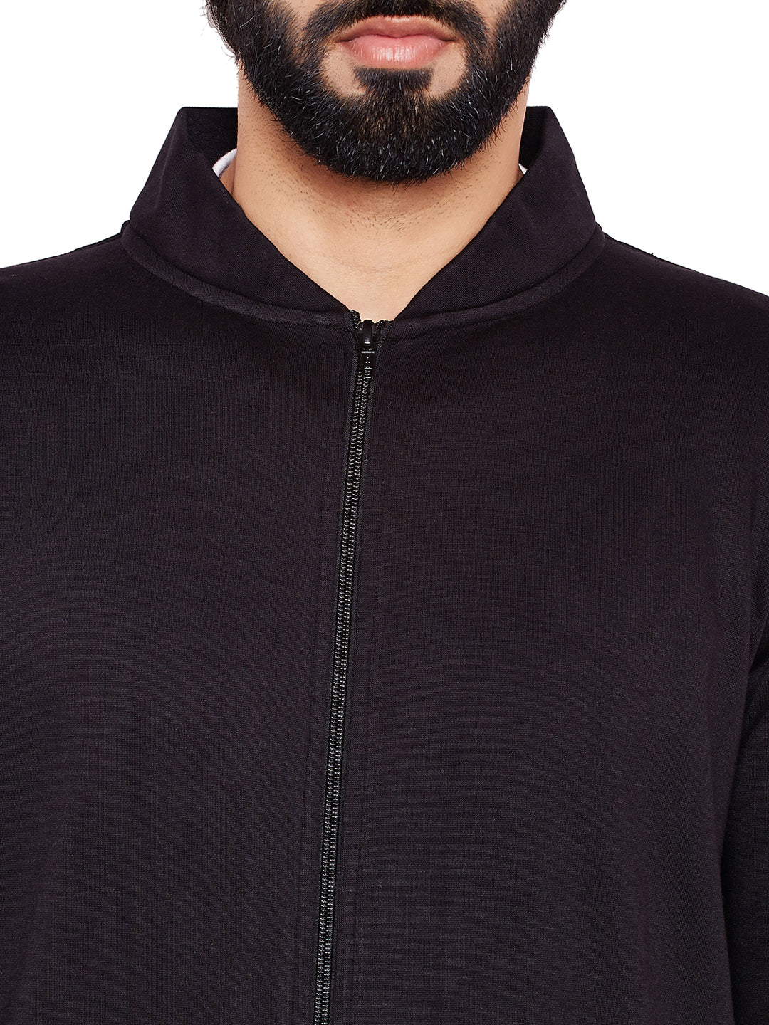 Men Black Solid Mandarin Collar Sweatshirt
