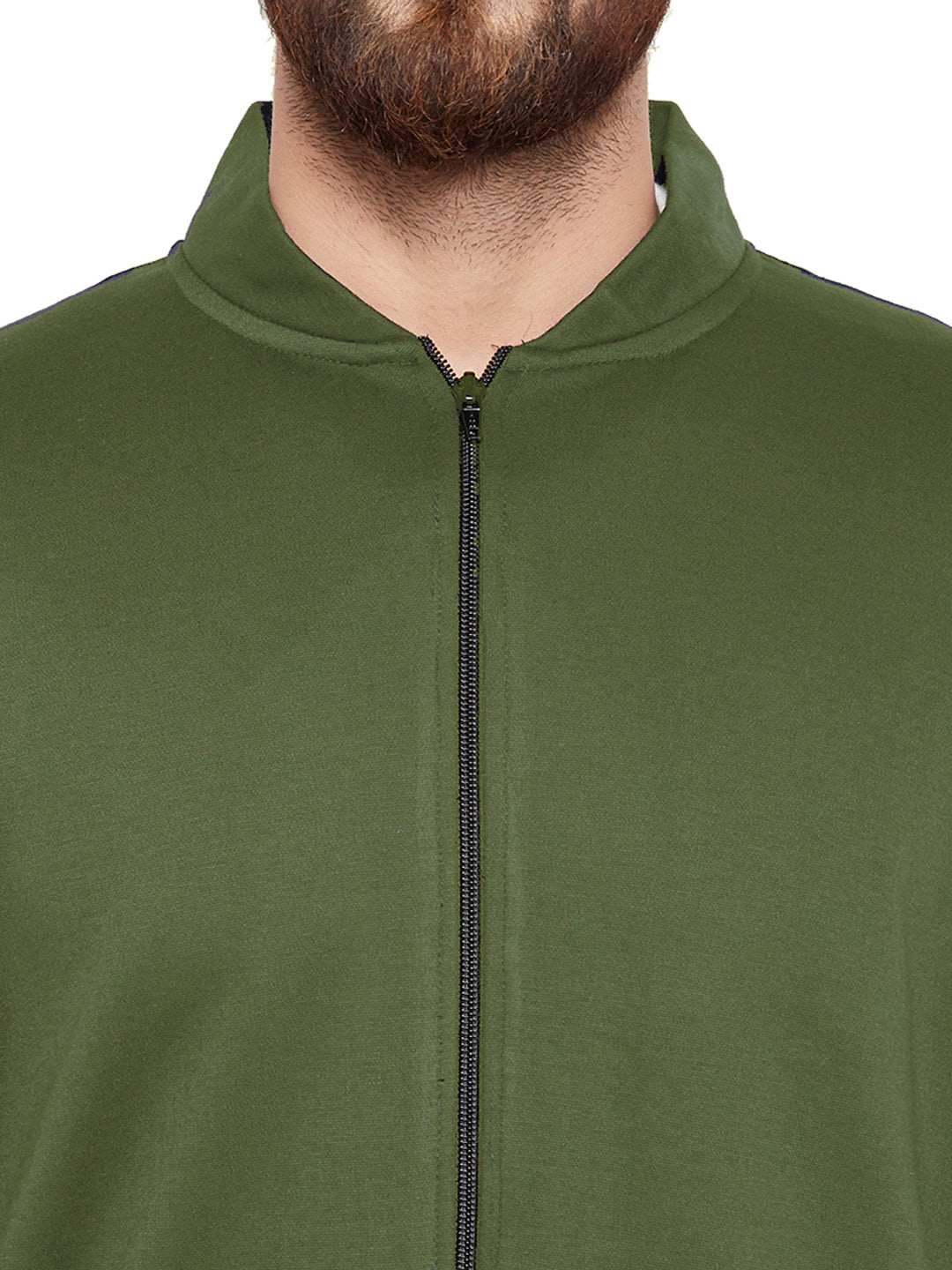 Men olive Solid Mandarin Collar Sweatshirt