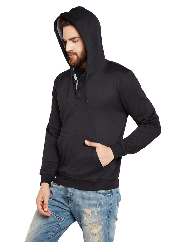 Men Black Solid Hooded Sweatshirt