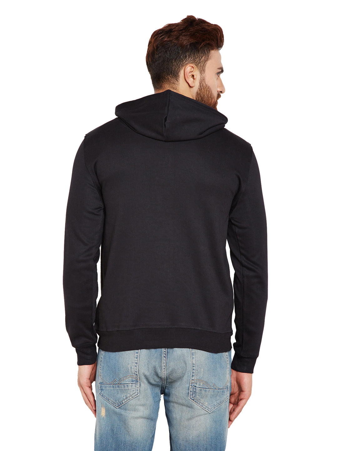 Men Black Solid Hooded Sweatshirt