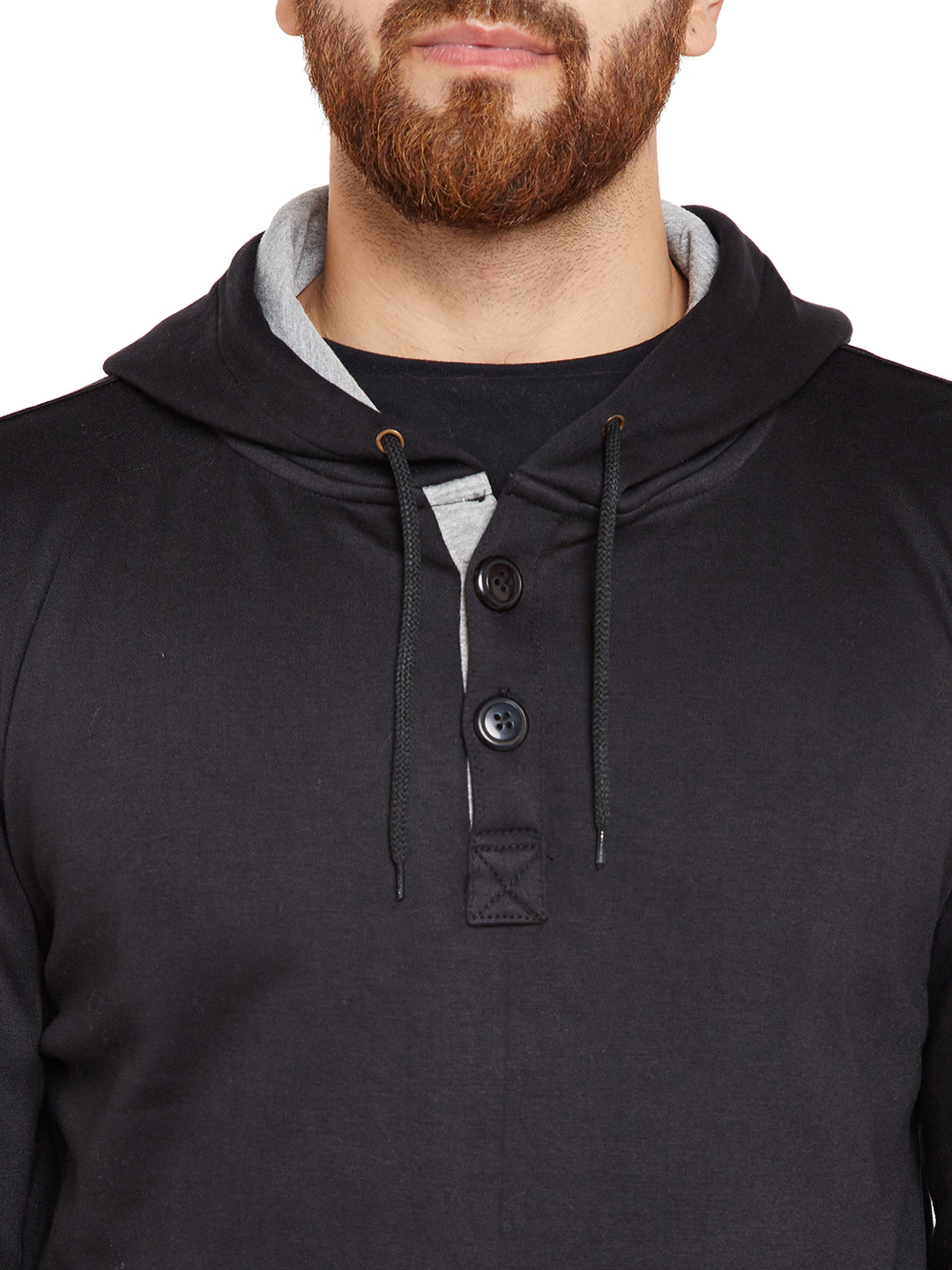 Men Black Solid Hooded Sweatshirt