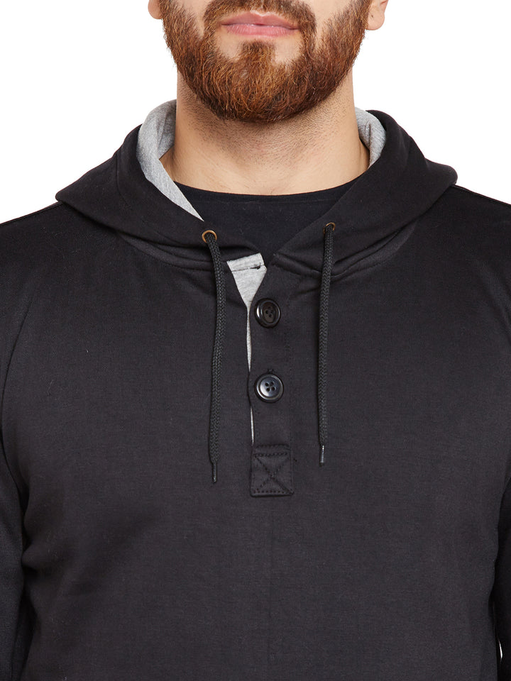 Men Black Solid Hooded Sweatshirt