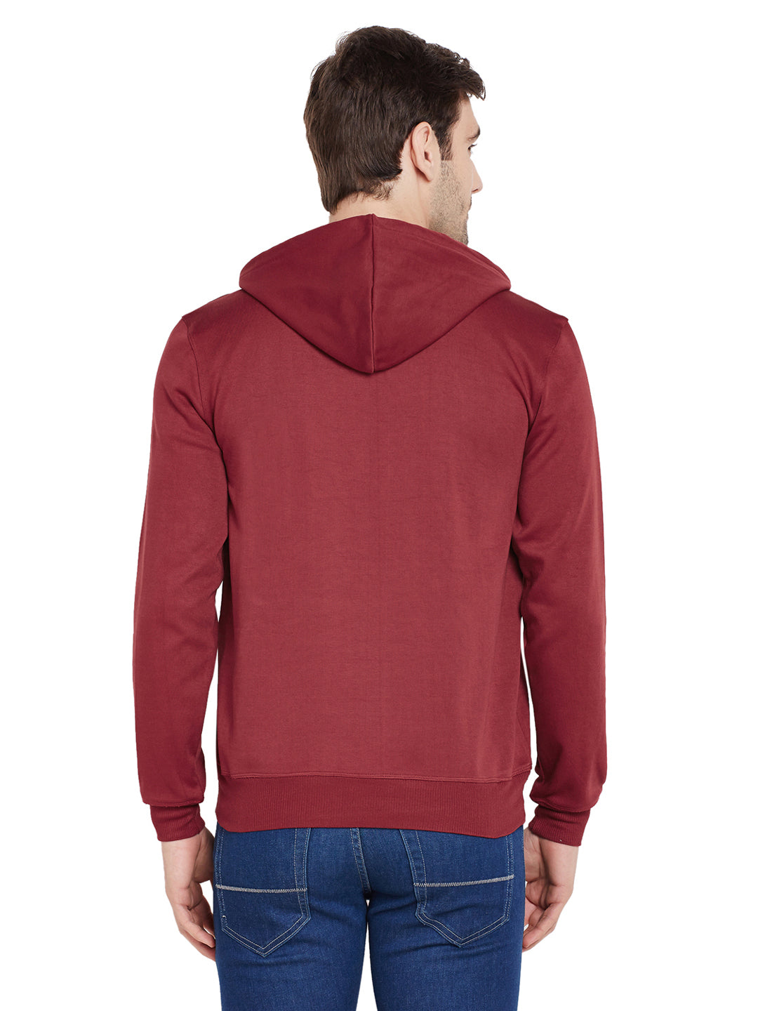 Men Maroon Solid Hooded Sweatshirt