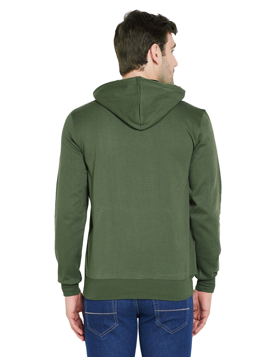 Men Olive Solid Hooded Sweatshirt