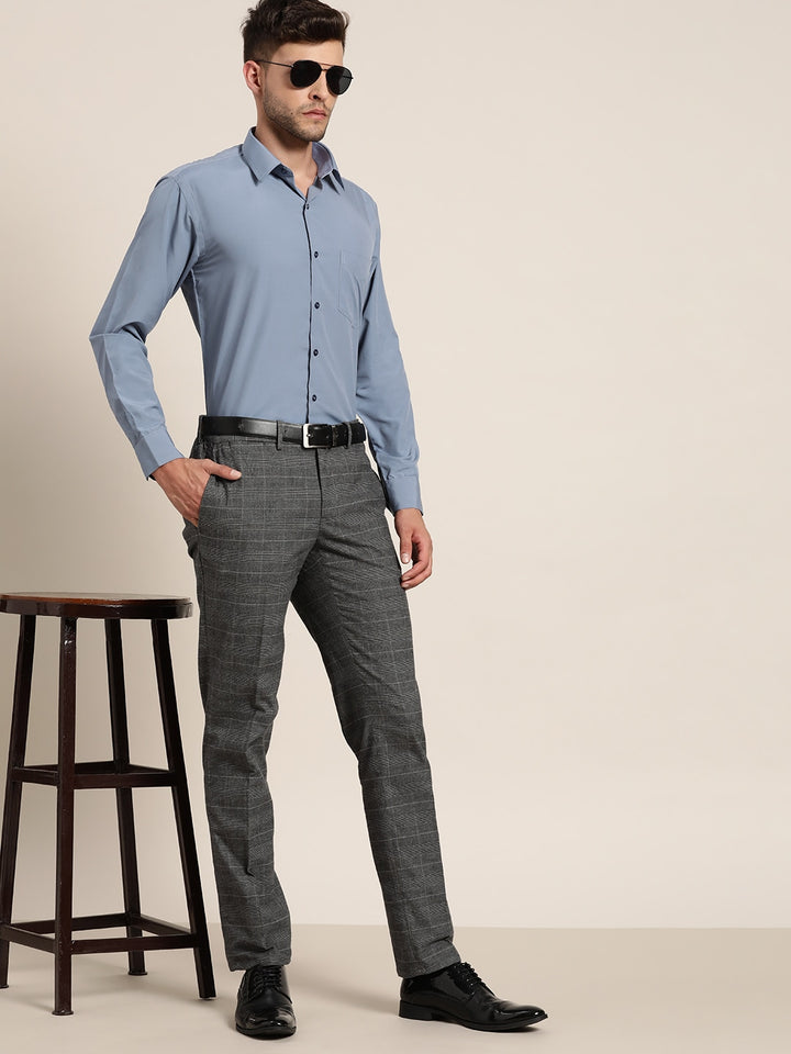 Men Blue & Grey Solids Slim Fit Formal Shirt