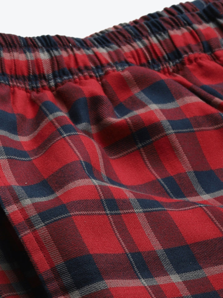 Men Red & Navy Checks Pure Cotton Regular Fit Night Wear Night Suit
