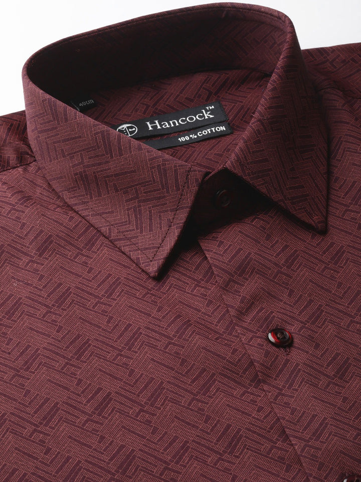 Men Maroon Prints Pure Cotton Slim Fit Formal Shirt