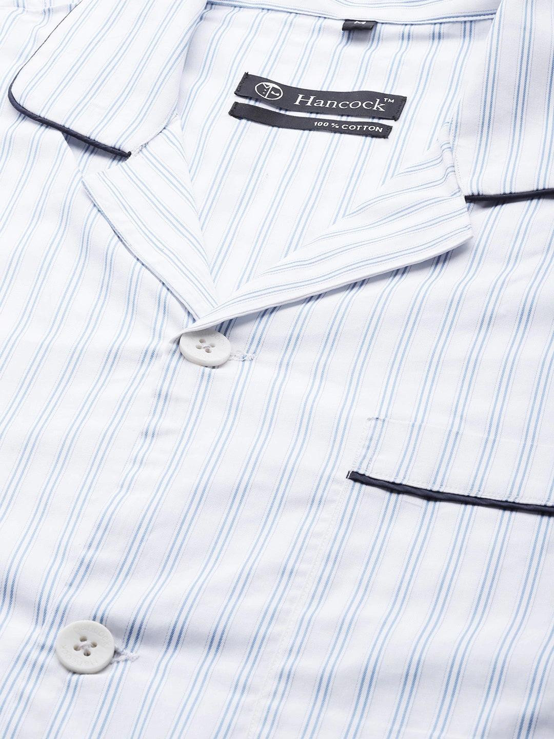 Men White Stripes Pure Cotton Regular Fit Night Wear Night Suit