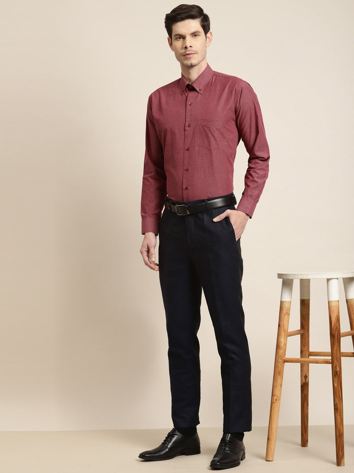 Men Maroon Solid Pure Cotton Slim Fit Formal Shirt
