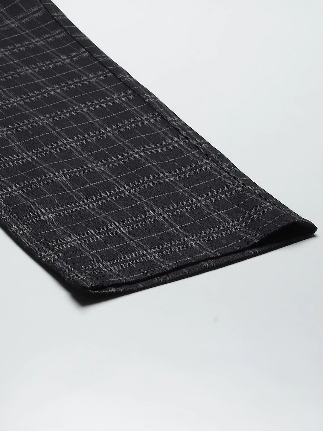 Men Black Checks Cotton Elastene Slim Fit Formal Trouser
