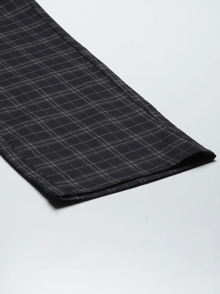 Men Black Checks Cotton Elastene Slim Fit Formal Trouser