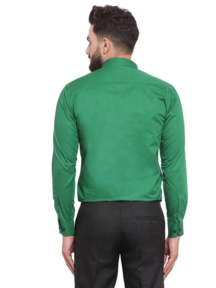 Men Green Pure Cotton Solid Button Down Slim Fit Formal Shirt
