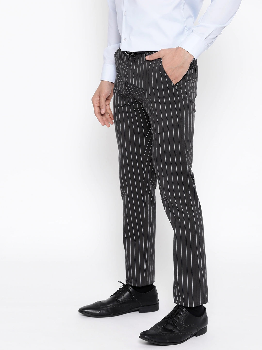 Striped High Waist Pants In Black