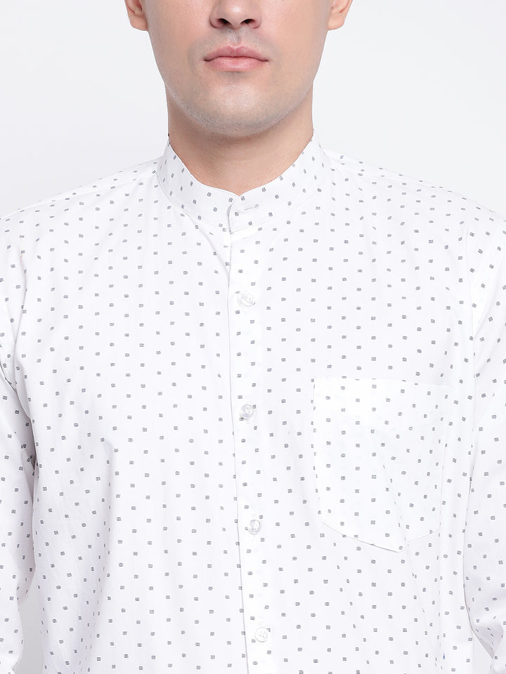 Men White Pure Cotton Printed Slim Fit Formal Shirt