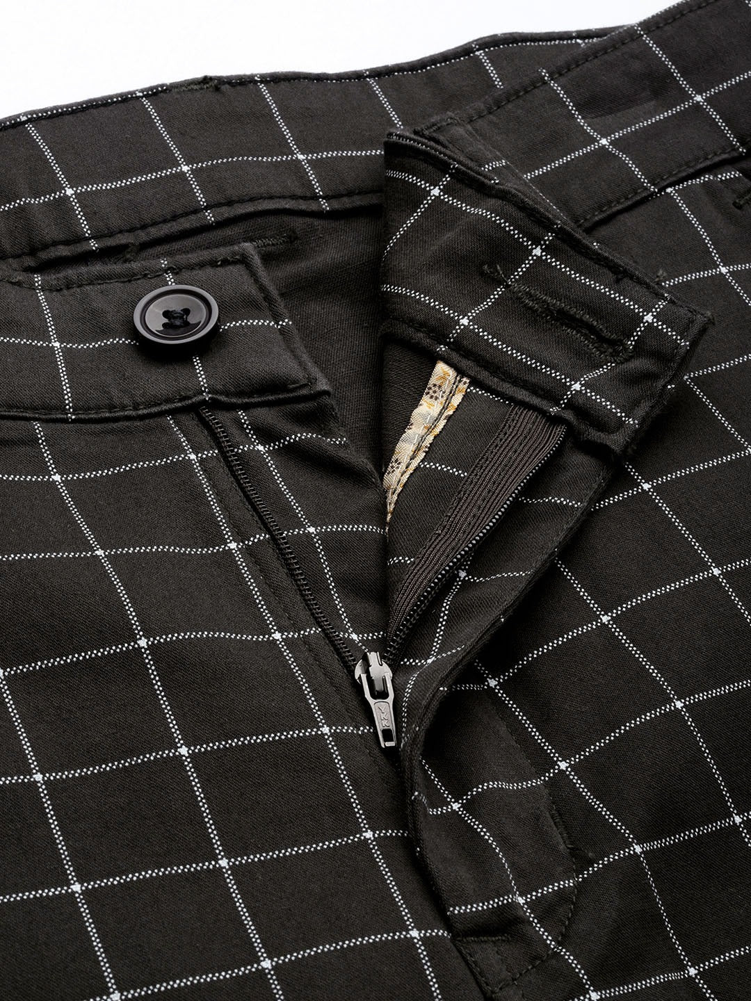 Men Dark Grey Checks Cotton Elastene Slim Fit Formal Trouser