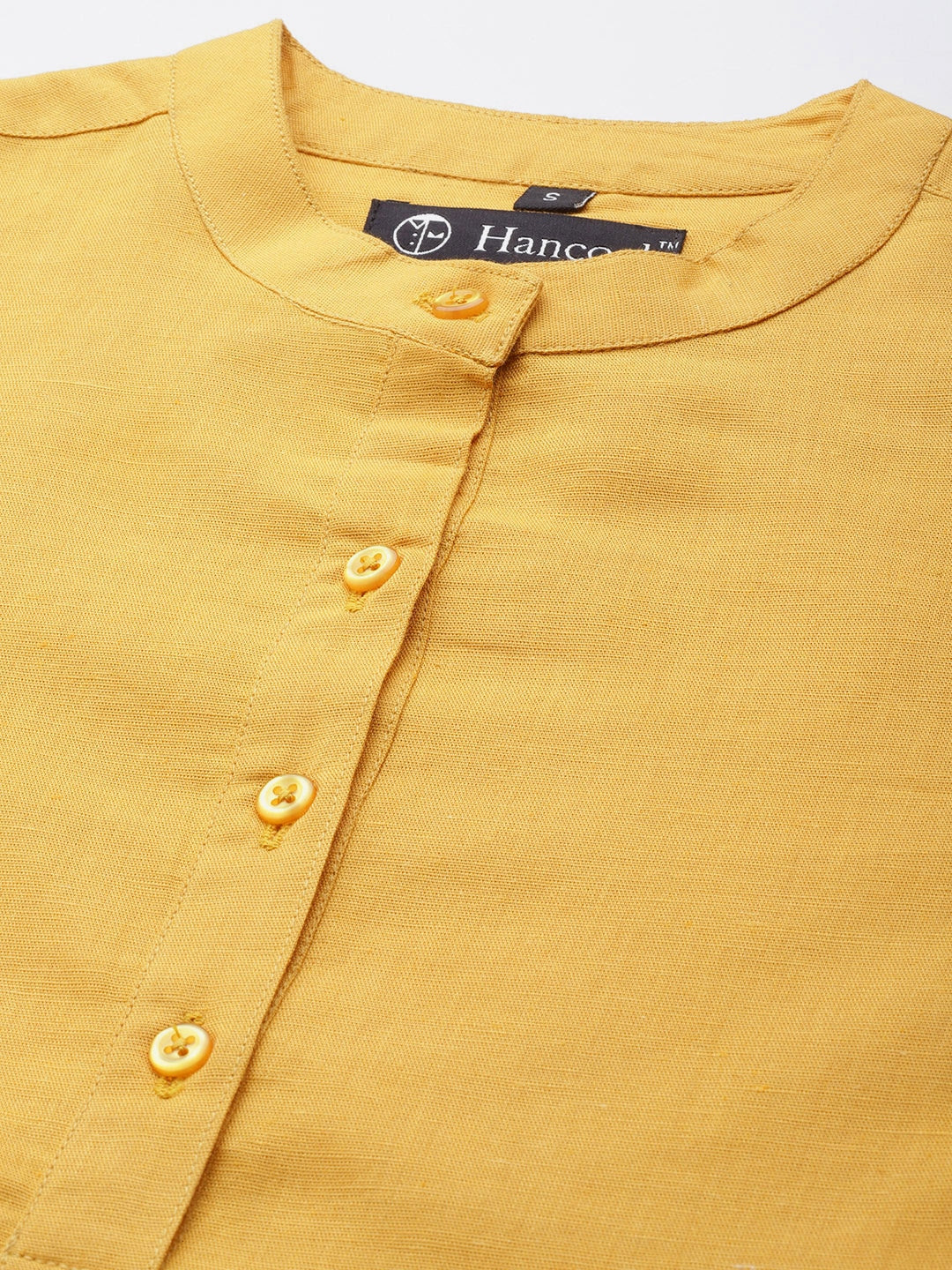 Women Mustard Solids Pure Cotton Slim Fit Formal Top