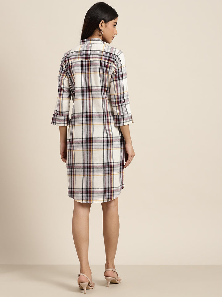 Women Beige & Black Checks Pure Cotton Regular Fit Casual Dress