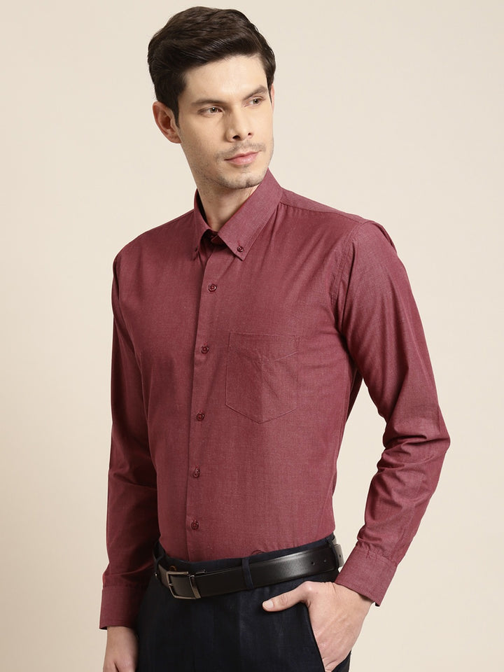 Men Maroon Solid Pure Cotton Slim Fit Formal Shirt
