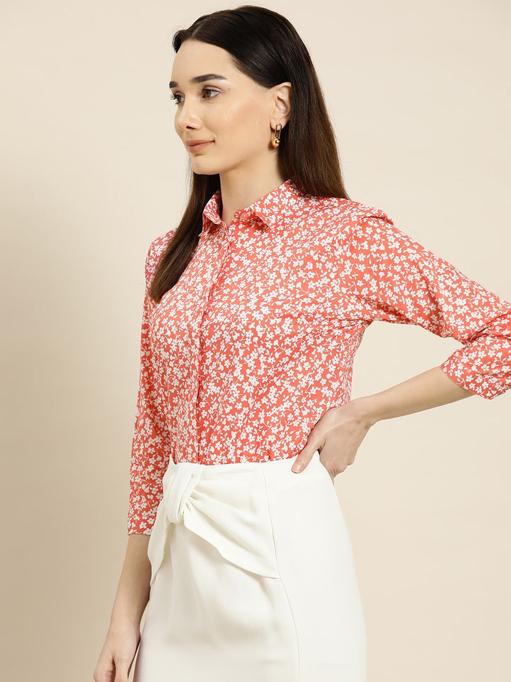 Women Coral Prints Pure Cotton Slim Fit Formal Shirt