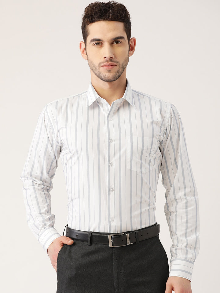 Men White Stripes Pure Cotton Slim Fit Formal Shirt