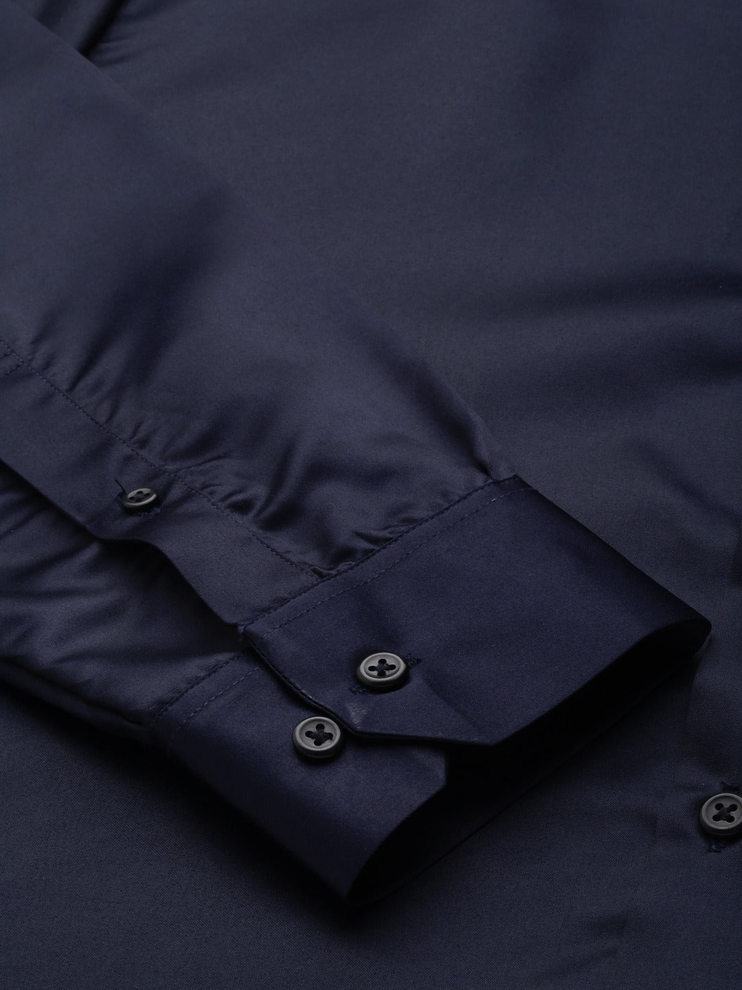 Men Navy Solids Polyester Slim Fit Formal Shirt