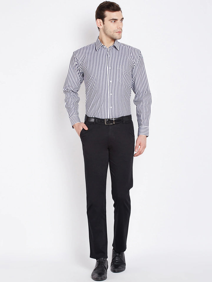 Men grey Stripes Pure Cotton Regular Fit Formal Shirt