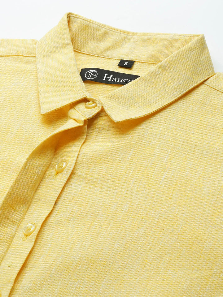 Women Lemon Solids Linen Cotton Slim Fit Formal Shirt