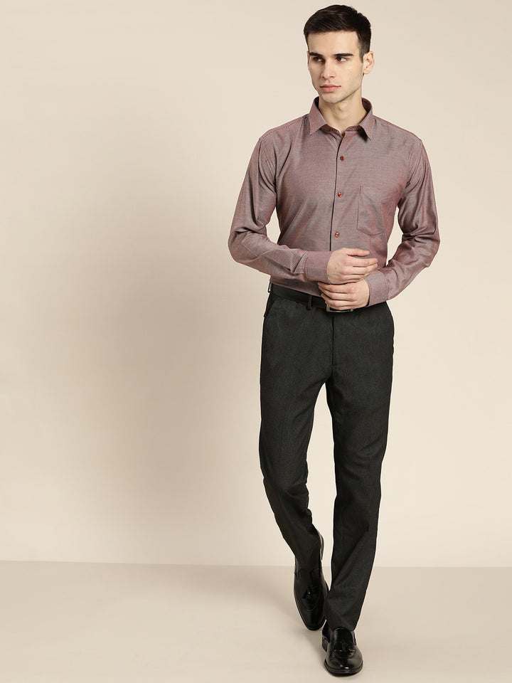 Men Maroon Solid Self Design Pure Cotton Slim Fit Formal Shirt