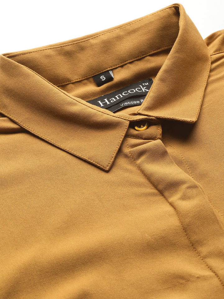 Women Mustard Solids Viscose Rayon Slim Fit Formal Shirt