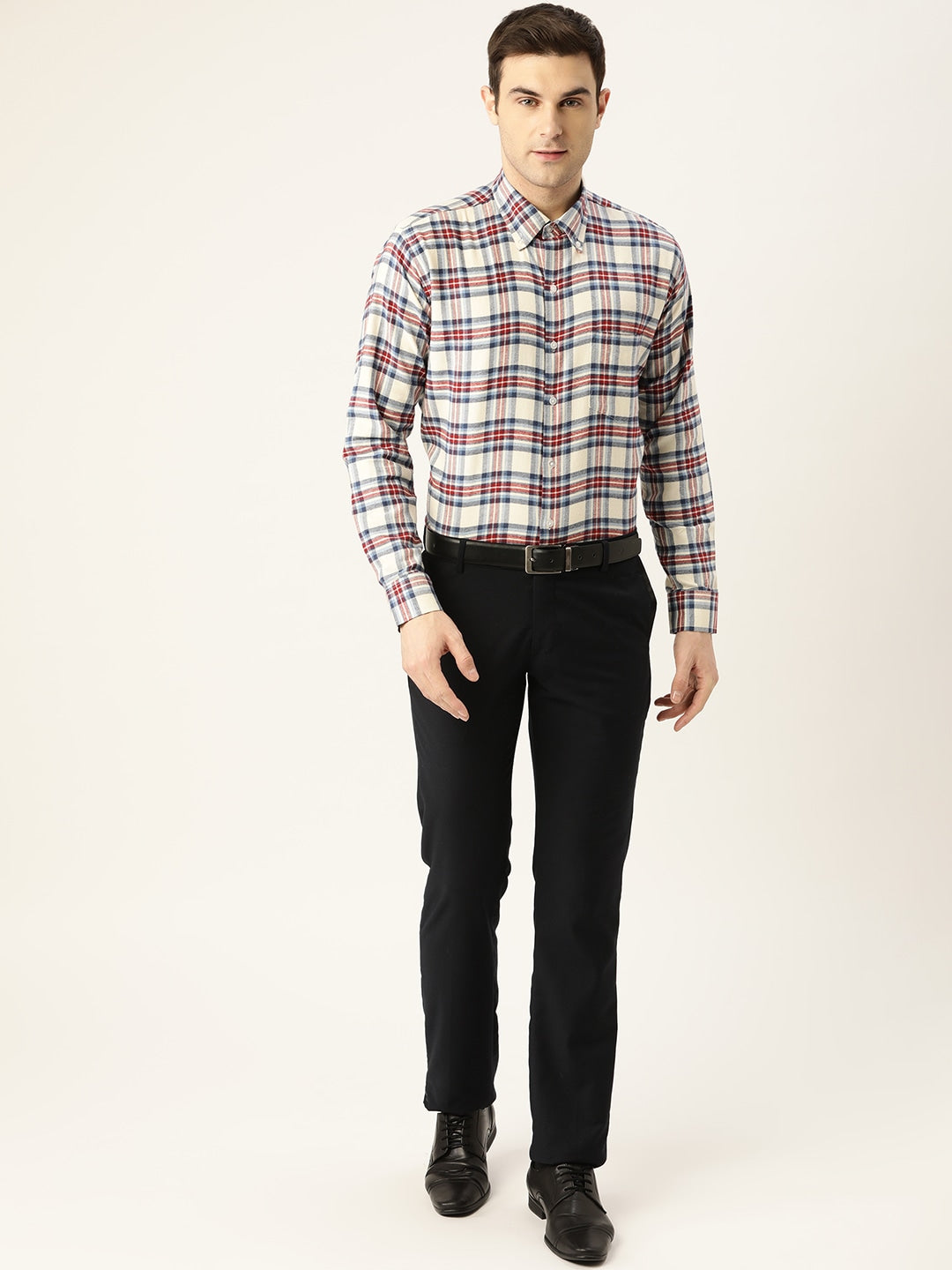 Men Blue Checks Pure Cotton Slim Fit Formal Shirt