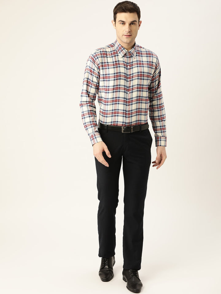 Men Blue Checks Pure Cotton Slim Fit Formal Shirt