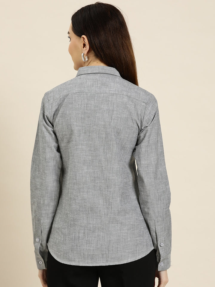 Women Grey Solids Pure Cotton Slim Fit Formal Shirt